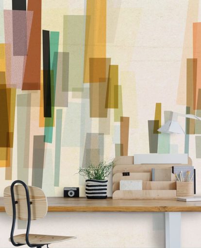 papier peint mural personnalisé rétro lumineux appelé Blurred par Nicola Evans pour les chambres à coucher, les salons et les salles à manger