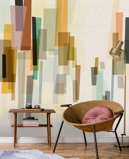 heldere retro behangmuurschildering op maat genaamd Blurred van Nicola Evans voor slaapkamers, woonkamers en eetkamers heldere retro behangmuurschildering op maat genaamd Blurred van Nicola Evans voor slaapkamers, woonkamers en eetkamers