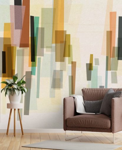 bright retro custom wallpaper mural called Blurred by Nicola Evans for bedrooms, living rooms and dining rooms