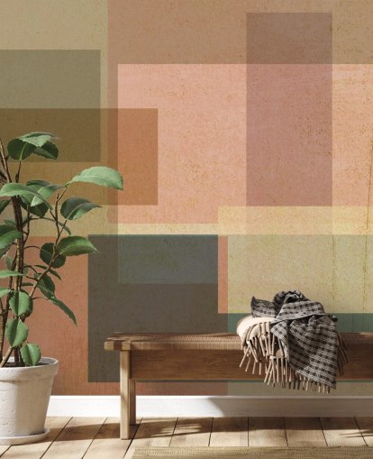 rosa og brun abstrakt kunst tapet