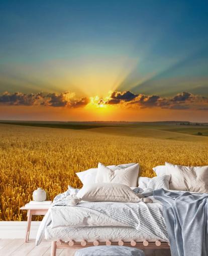 Golden Wheat Field at Sunset Wall Mural