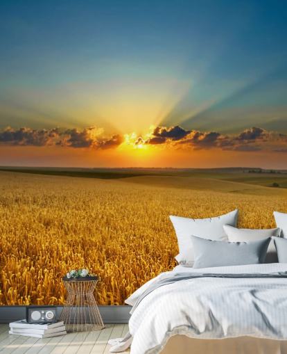 Golden Wheat Field at Sunset Wall Mural Golden Wheat Field at Sunset Wall Mural