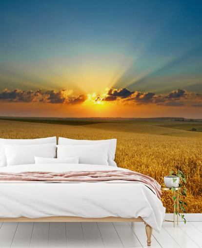 Decorazione murale con campo di grano dorato al tramonto