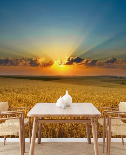 Decorazione murale con campo di grano dorato al tramonto