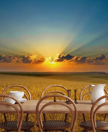 Golden Wheat Field at Sunset Wall Mural Golden Wheat Field at Sunset Wall Mural