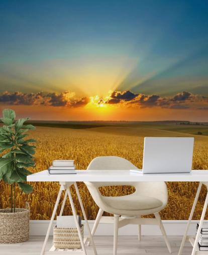 Decorazione murale con campo di grano dorato al tramonto Decorazione murale con campo di grano dorato al tramonto