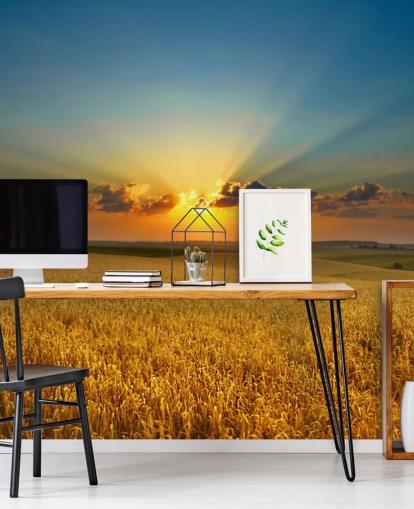Golden Wheat Field at Sunset Wall Mural