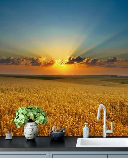 Golden Wheat Field at Sunset Wall Mural