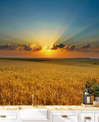 Golden Wheat Field ved solnedgang veggmaleri