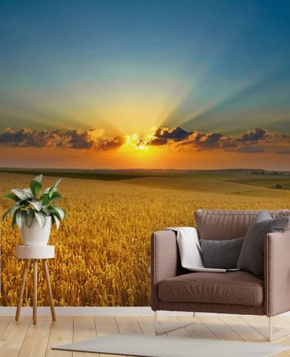 Decorazione murale con campo di grano dorato al tramonto Decorazione murale con campo di grano dorato al tramonto