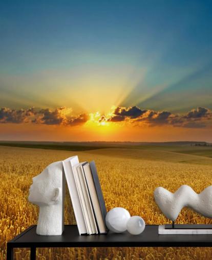 Golden Wheat Field at Sunset Wall Mural