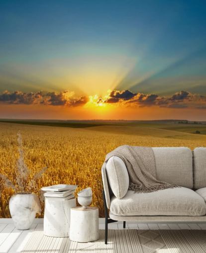 Decorazione murale con campo di grano dorato al tramonto Decorazione murale con campo di grano dorato al tramonto