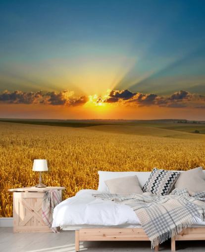 Golden Wheat Field at Sunset Wall Mural Golden Wheat Field at Sunset Wall Mural