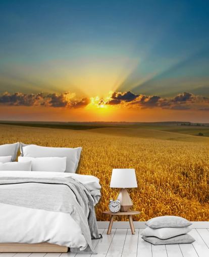 Golden Wheat Field at Sunset Wall Mural