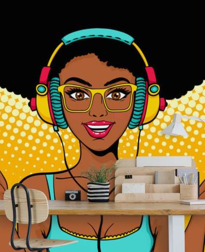 african american girl with afro wearing headphones pop art wallpaper african american girl with afro wearing headphones pop art wallpaper