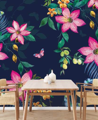 tropische Blumen auf Marine-Wandbild