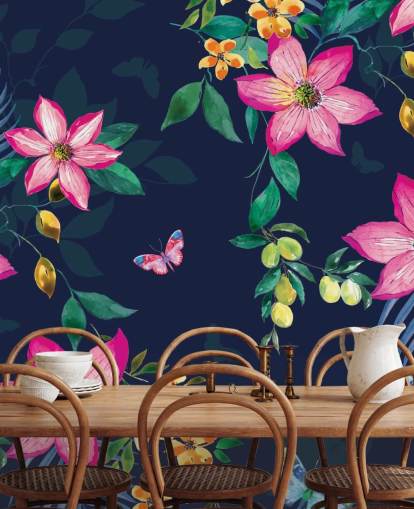 tropical flowers on navy mural tropical flowers on navy mural