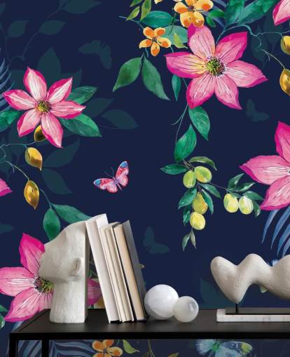 fleurs tropicales sur papier peint marine fleurs tropicales sur papier peint marine