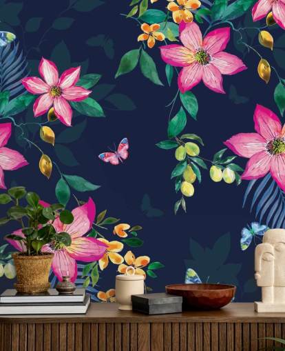decorazione murale con fiori tropicali sulla marina