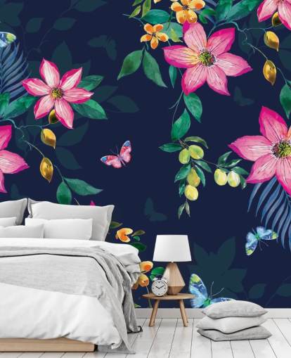 decorazione murale con fiori tropicali sulla marina decorazione murale con fiori tropicali sulla marina