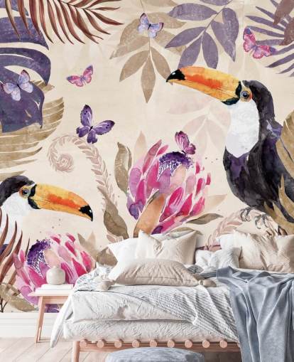 Papier Peint Toucans dans une jungle tropicale Papier Peint Toucans dans une jungle tropicale