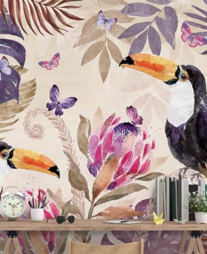 Papier Peint Toucans dans une jungle tropicale Papier Peint Toucans dans une jungle tropicale