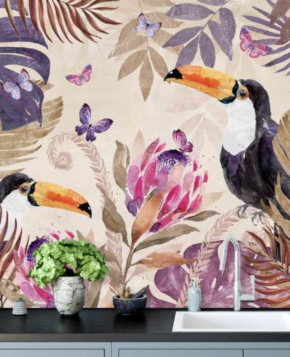 Papier Peint Toucans dans une jungle tropicale Papier Peint Toucans dans une jungle tropicale