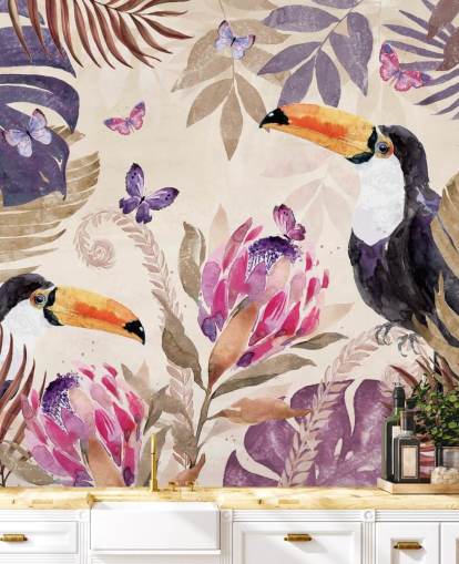 Toucans in a Tropical Jungle Wallpaper