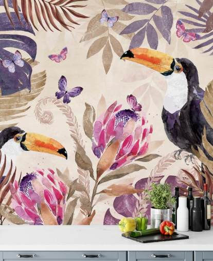 Toucans in a Tropical Jungle Wallpaper