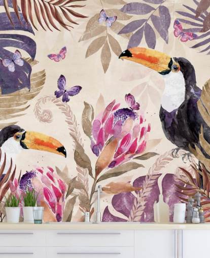 Toucans in a Tropical Jungle Wallpaper