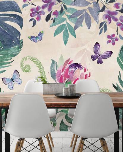 Tropical Jungle Butterflies Behang Tropical Jungle Butterflies Behang