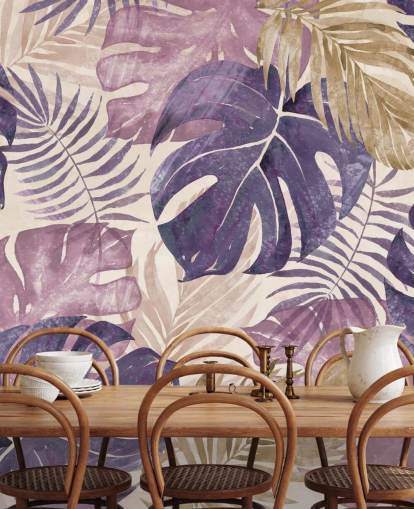 tropical leaves mural