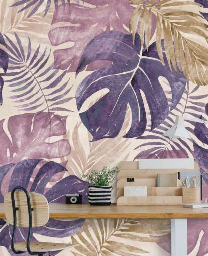tropical leaves mural