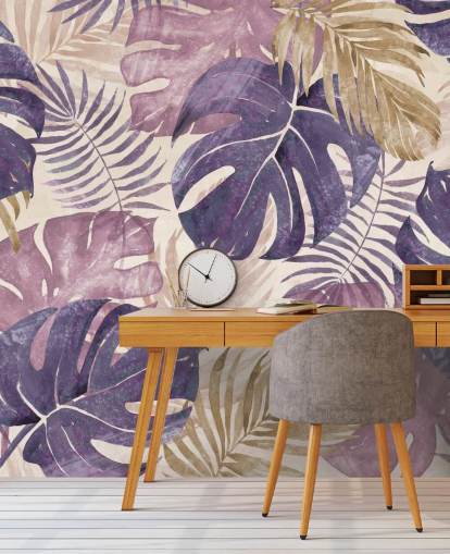 tropical leaves mural