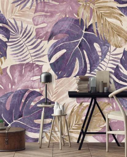 peinture murale feuilles tropicales