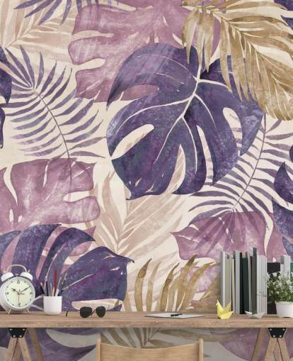tropical leaves mural