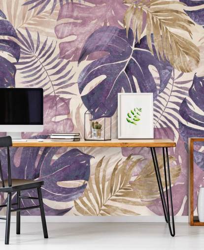 tropical leaves mural