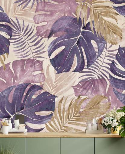 tropical leaves mural