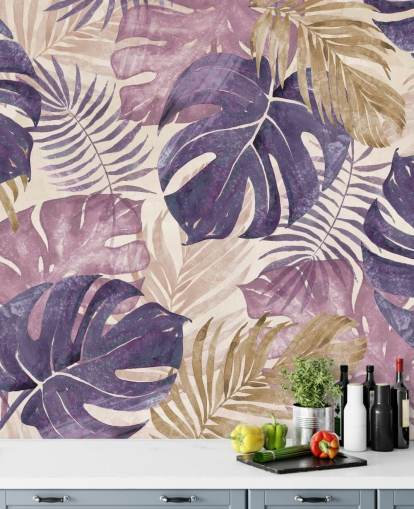 tropical leaves mural