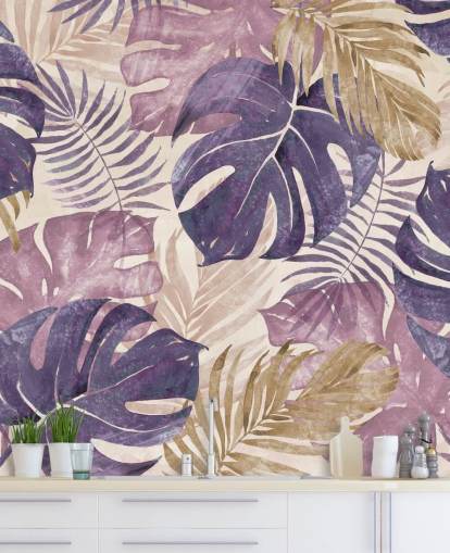 peinture murale feuilles tropicales
