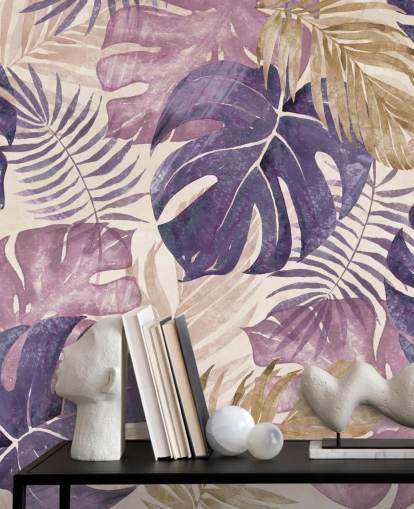 peinture murale feuilles tropicales