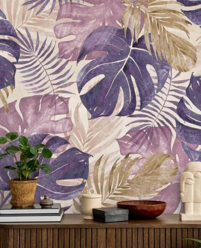 tropical leaves mural