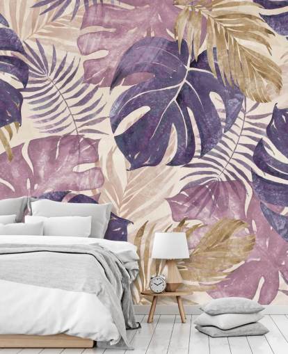 peinture murale feuilles tropicales