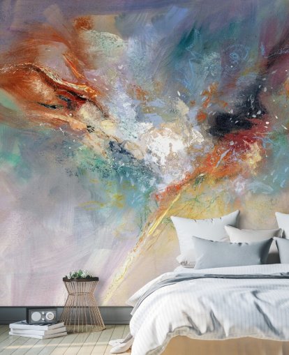 farverigt tilpassbart abstrakt tapetmaleri kaldet Celestial af Anne Farrall Doyle til køkkener, soveværelser og stuer