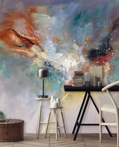 mural de papel pintado abstracto colorido y personalizable llamado Celestial de Anne Farrall Doyle para cocinas, dormitorios y salas de estar