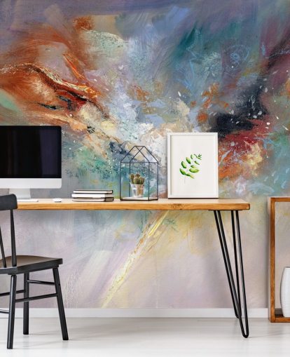 mural de papel pintado abstracto colorido y personalizable llamado Celestial de Anne Farrall Doyle para cocinas, dormitorios y salas de estar