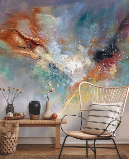 colourful customisable abstract wallpaper mural called Celestial by Anne Farrall Doyle for kitchens, bedrooms and living rooms