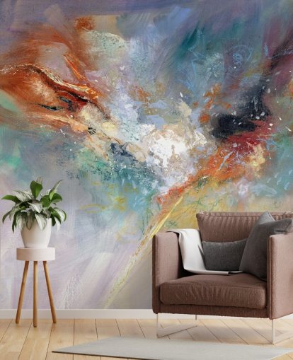 mural de papel pintado abstracto colorido y personalizable llamado Celestial de Anne Farrall Doyle para cocinas, dormitorios y salas de estar