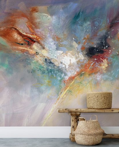 colourful customisable abstract wallpaper mural called Celestial by Anne Farrall Doyle for kitchens, bedrooms and living rooms
