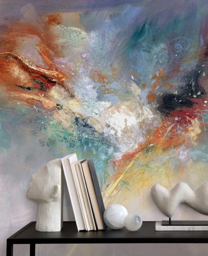 papier peint mural abstrait coloré personnalisable appelé Celestial par Anne Farrall Doyle pour les cuisines, les chambres et les salons